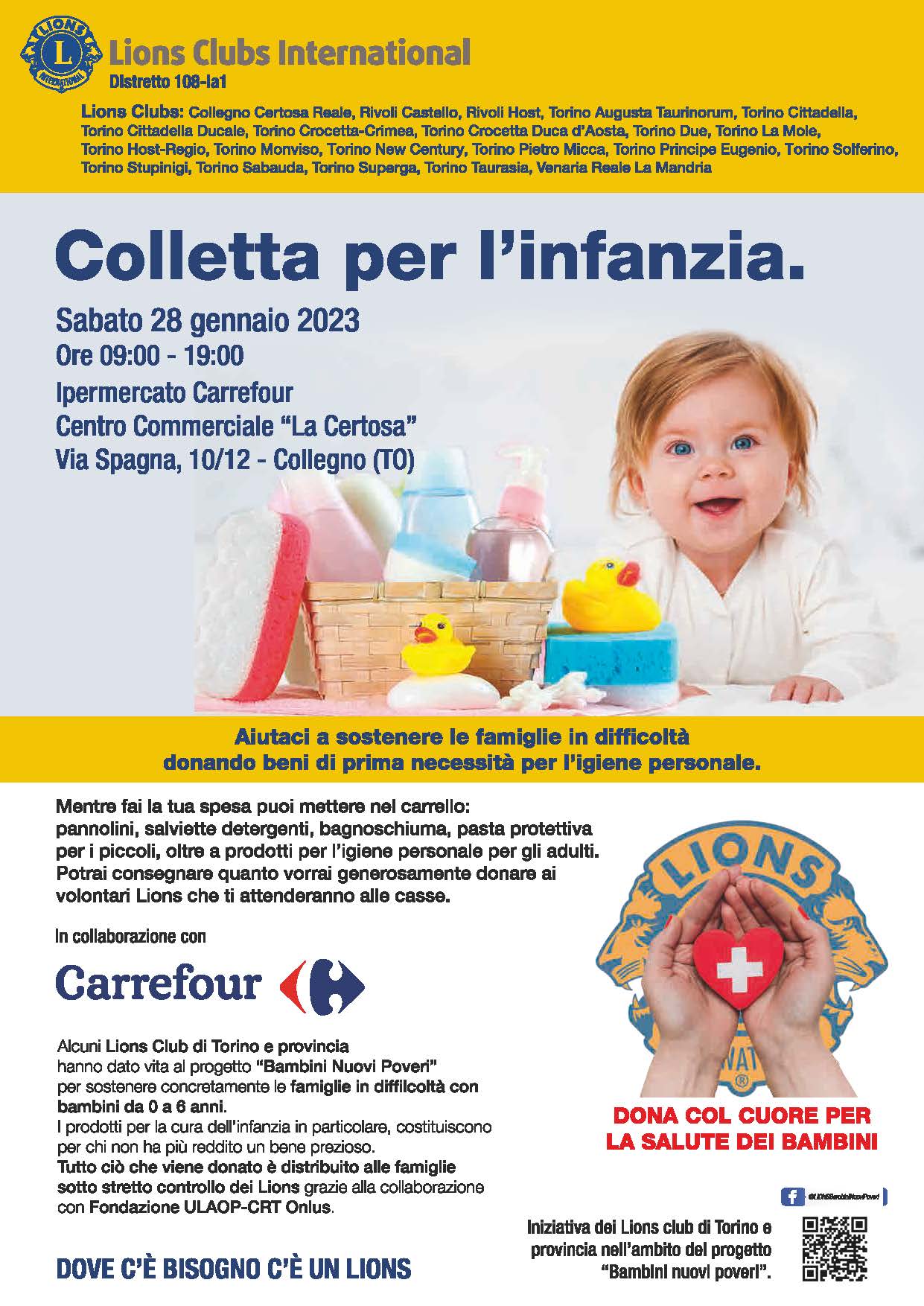 Colletta per l'infanzia Lions - Sabato 28/01/2023, ipermercato Carrefour Collegno